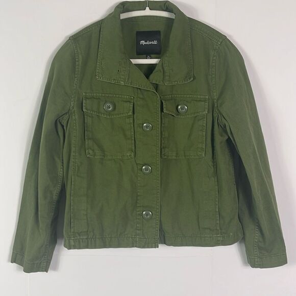 Madewell Crop Anorak Jacket In Desert Olive, 2 Patch and 2 Side Seam Pockets, XS - Picture 5 of 16
